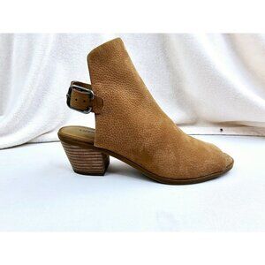 Lucky Brand Size 8M Women Cappuccino Brown Peep Toe Slingback Buckle Ankle Boots